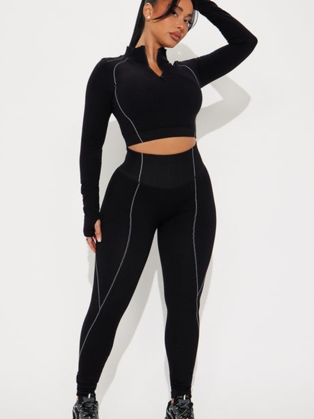 Fashion Nova Black High-Waist Leggings with Contrast Stitching